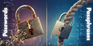 Illustration showing why passphrases are better than passwords for stronger online security